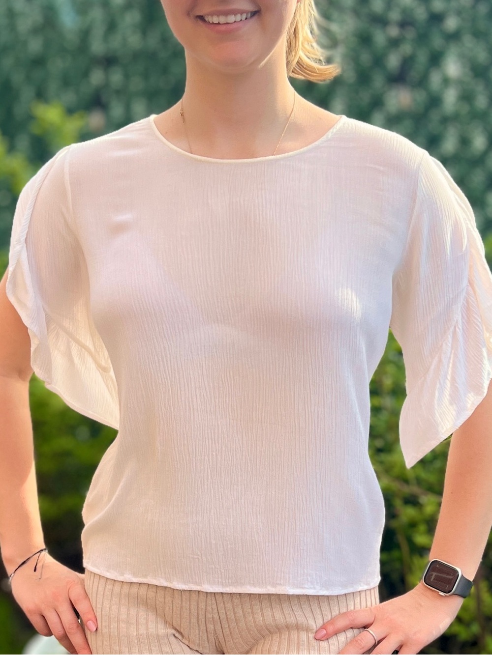 Love Tree White Flutter Sleeve Short-Sleeve Top